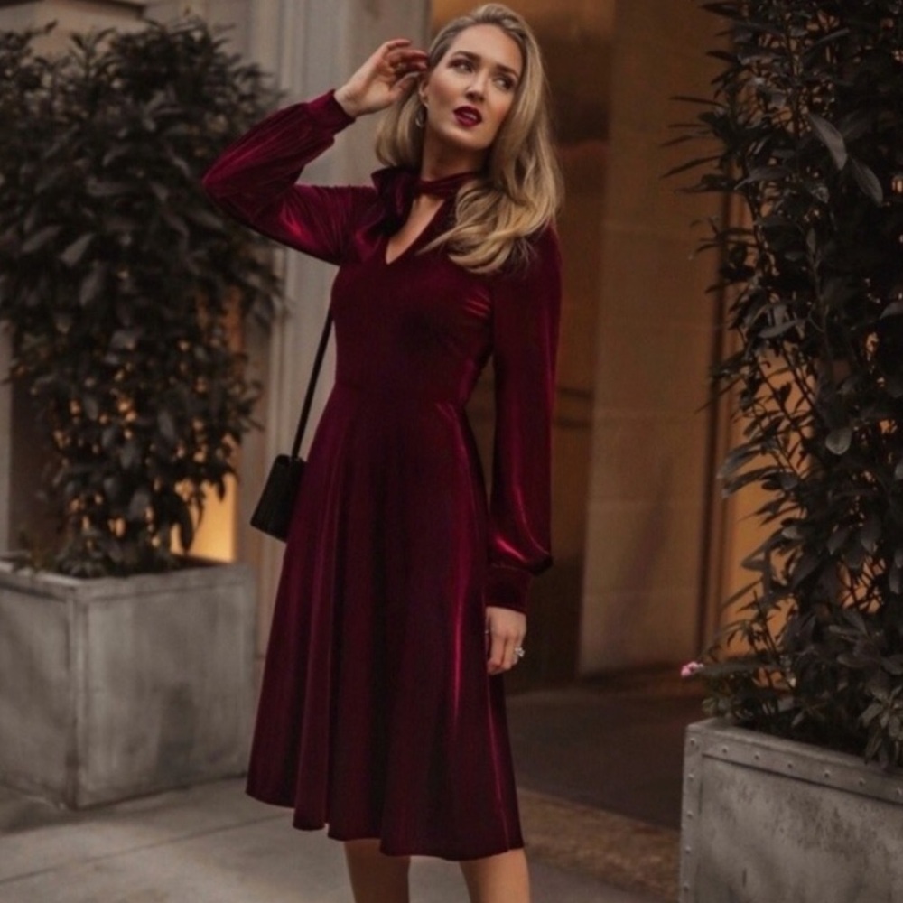 Black Halo Burgundy Midi Dress
